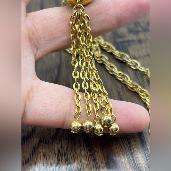 Necklace Chic Gold Tone Filigree Sphere Tassel Necklace Vintage - Picture 9 of 12